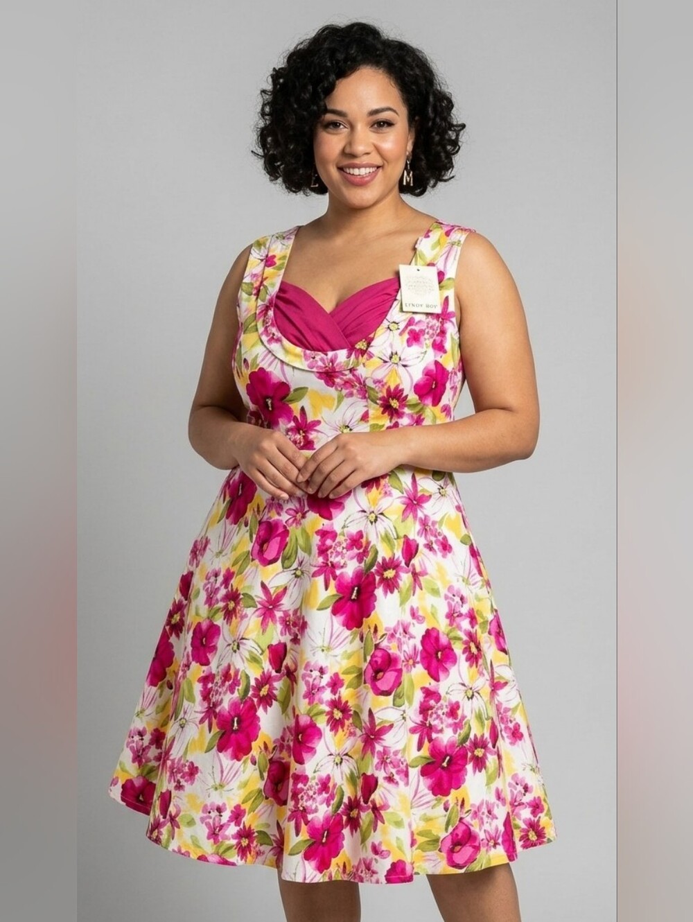 Sleeveless Pink Floral Fit-and-Flare Dress
